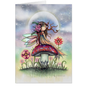 Little Fairy on Mushroom Fantasy Art Kaart