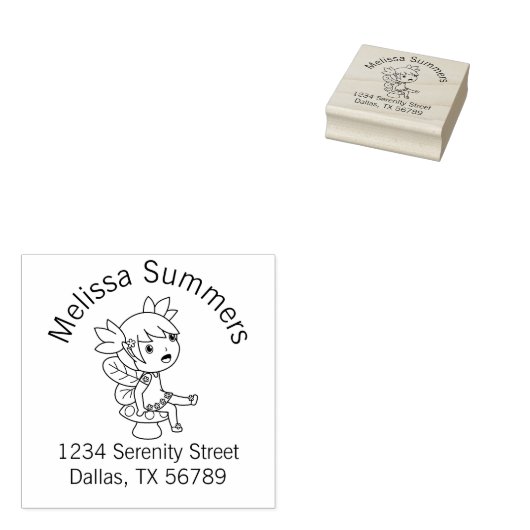 Little Fairy op een Toadstool Arch Address Rubberstempel (Gestempeld)