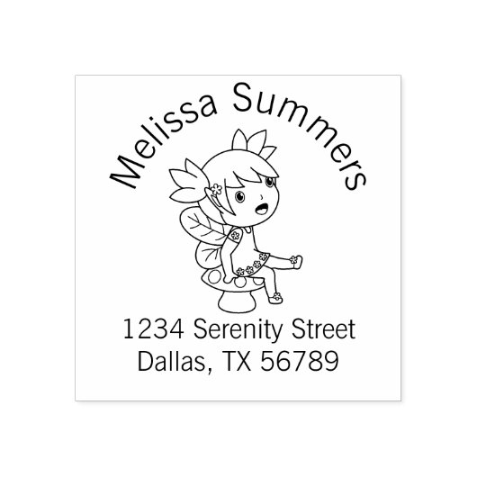 Little Fairy op een Toadstool Arch Address Rubberstempel (Afrduk)