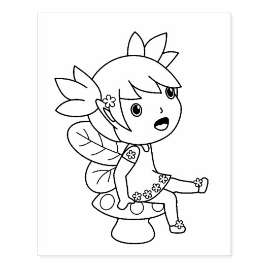 Little Fairy op een Toadstool - Kleurpagina Rubberstempel (Afrduk)