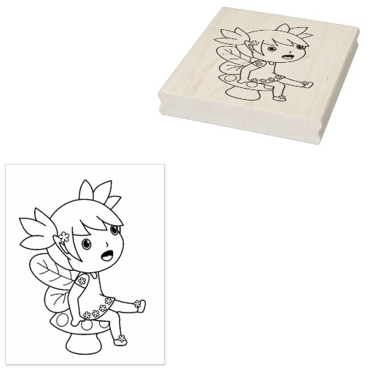 Little Fairy op een Toadstool - Kleurpagina Rubberstempel (Gestempeld)