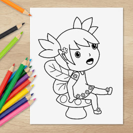 Little Fairy op een Toadstool - Kleurpagina Rubberstempel