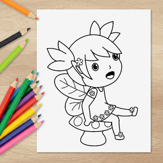 Little Fairy op een Toadstool - Kleurpagina Rubberstempel
