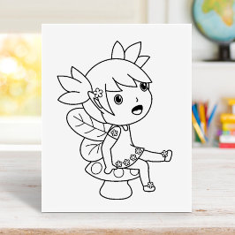 Little Fairy op een Toadstool - Kleurpagina Rubberstempel