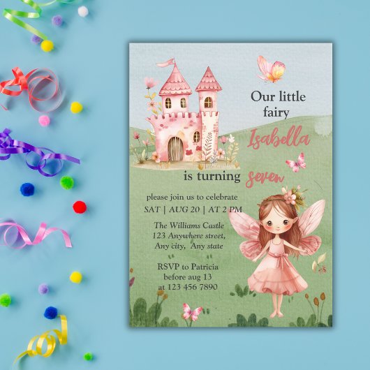 Little Fairy Pink Castle Butterfly Any Age Kaart