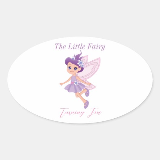 Little Fairy Pink Leuke verjaardagsfeestuitnodigin Ovale Sticker (Voorkant)