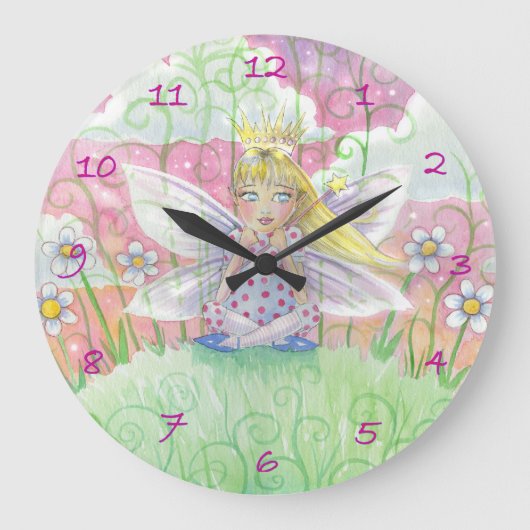 Little Fairy Princess Girls Wall Clock Grote Klok (Voorkant)