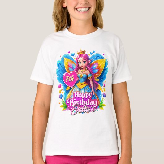 Little Fairy Princess Rainbow Wings, Verjaardagsca T-shirt (Voorkant)