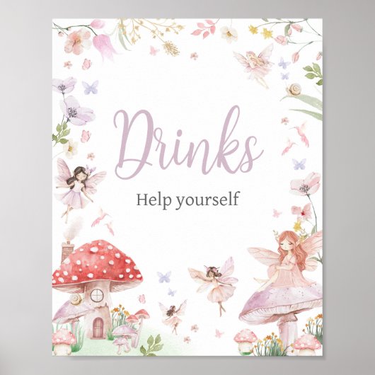 Little Fairy Whimsical Baby shower Drinken Poster (Voorkant)