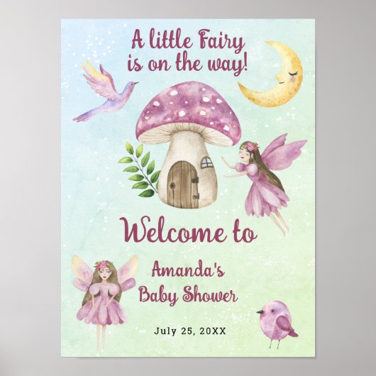 Little Fairy Whimsical Baby Shower Welcome Poster (Voorkant)