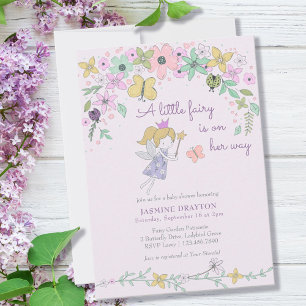 Little Fairy Whimsical Flower Garden Baby shower Kaart