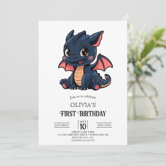 Little Fantasy Digital Dragon 1e verjaardag Kaart (Staand voorkant)