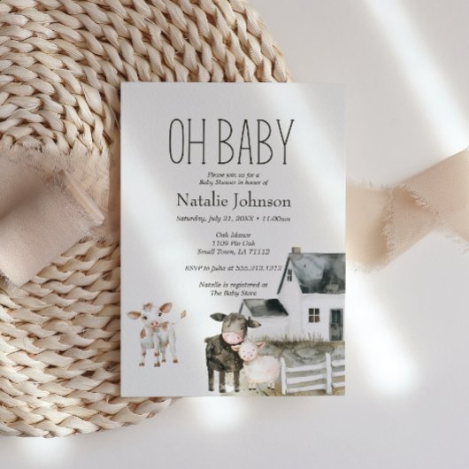 Little Farm Nursery Animals Baby Shower Uitnodigin Kaart