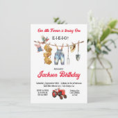 Little Farmer Clothesline 1e verjaardagsfeestje Kaart (Staand voorkant)