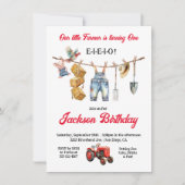 Little Farmer Clothesline 1e verjaardagsfeestje Kaart (Voorkant)