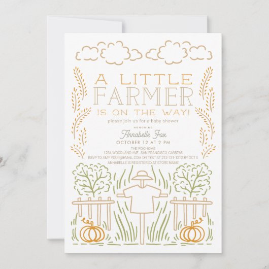 Little Farmer Harvest Scarecrow Baby shower Kaart (Voorkant)