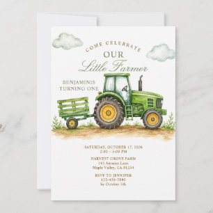 Little Farmer Sage Green Tractor 1e verjaardag Kaart