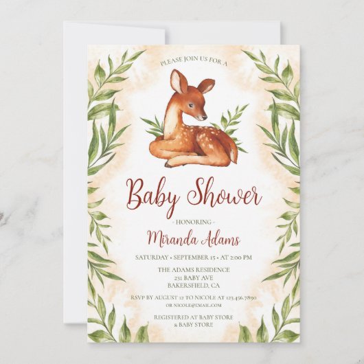 Little Fawn Botanical Baby shower Kaart (Voorkant)