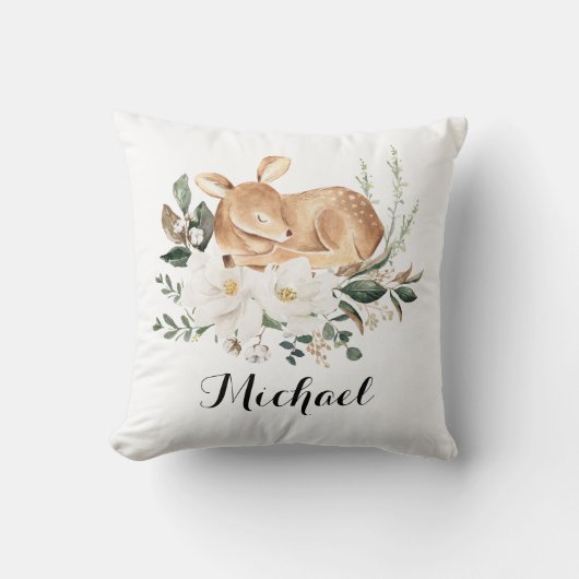 Little Fawn Forest Deer Magnolia Greenery Nursery Kussen (Voorkant)