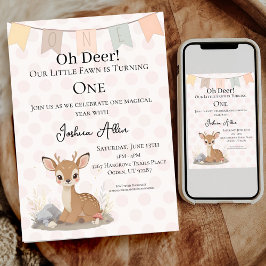 Little Fawn Woodland Eerste Verjaardag Kaart
