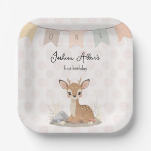 Little Fawn Woodland Eerste Verjaardag Papieren Bordje