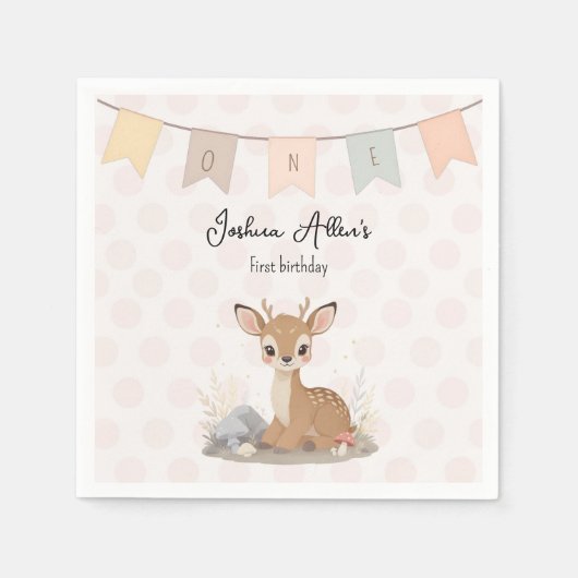 Little Fawn Woodland First Birthday Servet (Voorkant)