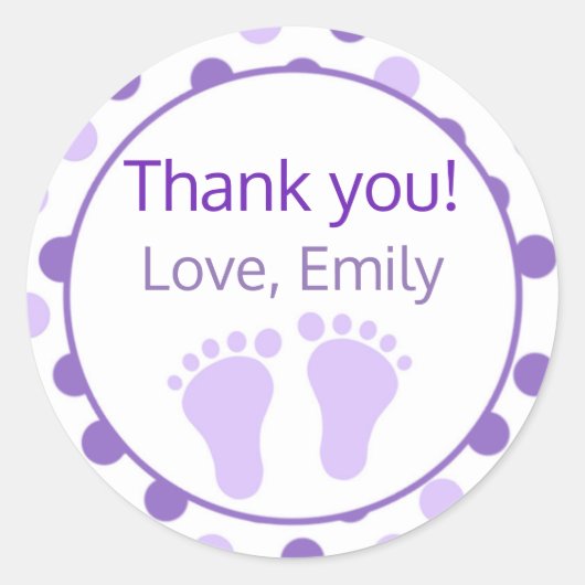 Little Feet Paarse Lavendel Baby shower Label (Voorkant)