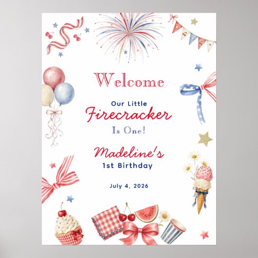 Little Firecracker 1e verjaardag welkomstbord Poster (Voorkant)