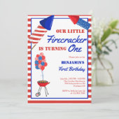 Little Firecracker 1st Birthday 4th Juli Verenigde Kaart (Staand voorkant)