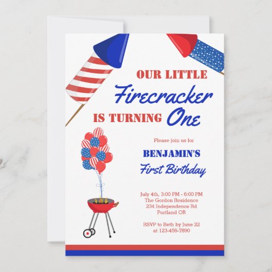 Little Firecracker 1st Birthday 4th Juli Verenigde Kaart (Voorkant)