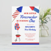 Little Firecracker 1st Birthday 4th Juli Verenigde Kaart (Staand voorkant)