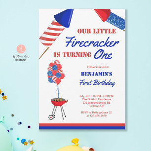 Little Firecracker 1st Birthday 4th Juli Verenigde Kaart