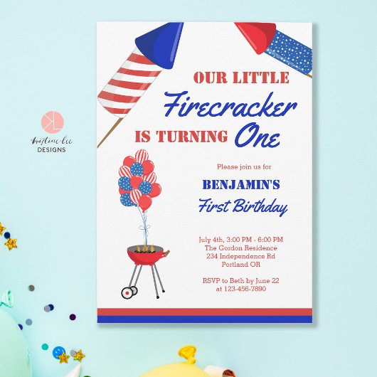 Little Firecracker 1st Birthday 4th Juli Verenigde Kaart