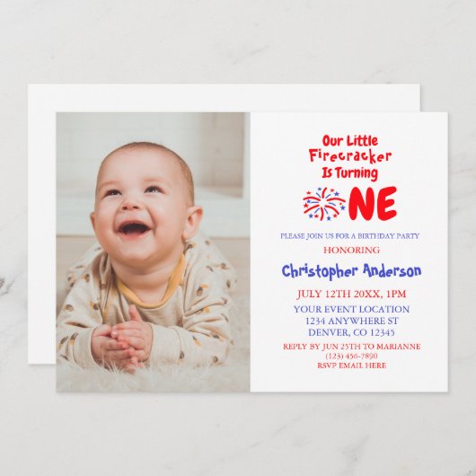 Little Firecracker 1st Birthday Kaart (Voorkant / Achterkant)