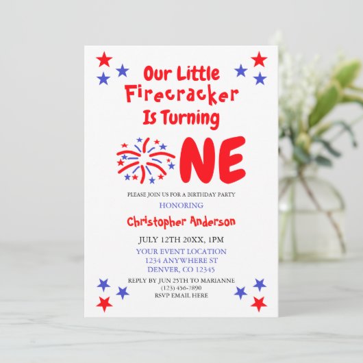 Little Firecracker 1st Birthday Kaart (Staand voorkant)