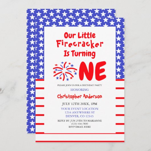 Little Firecracker 1st Birthday Kaart (Voorkant / Achterkant)