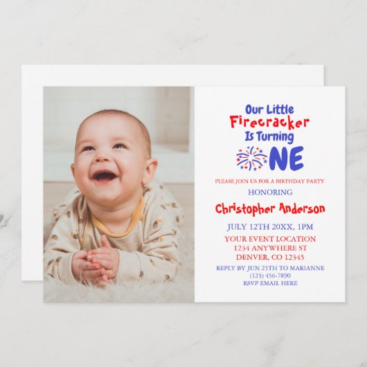 Little Firecracker 1st Birthday Kaart (Voorkant / Achterkant)