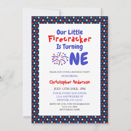 Little Firecracker 1st Birthday Kaart (Voorkant)