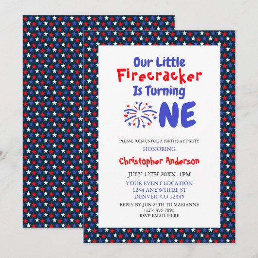 Little Firecracker 1st Birthday Kaart (Voorkant / Achterkant)