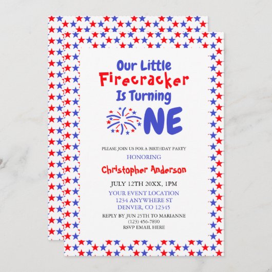 Little Firecracker 1st Birthday Kaart (Voorkant / Achterkant)