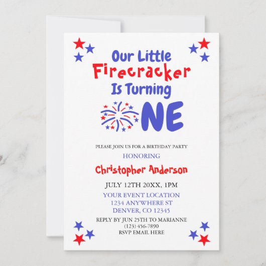 Little Firecracker 1st Birthday Kaart (Voorkant)