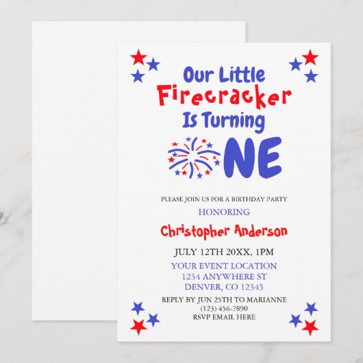 Little Firecracker 1st Birthday Kaart (Voorkant / Achterkant)