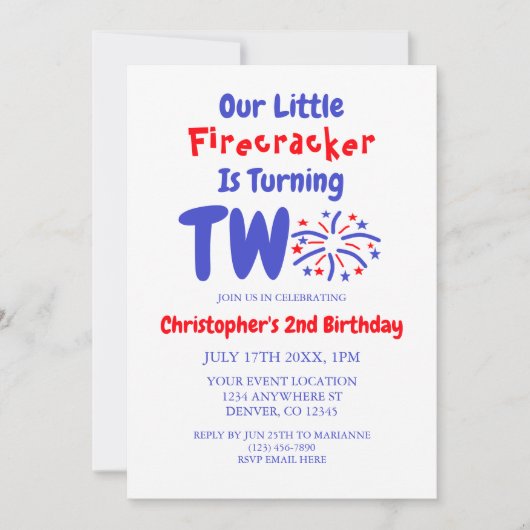 Little Firecracker 2e verjaardag Kaart (Voorkant)