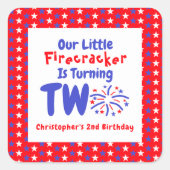 Little Firecracker 2e verjaardag Vierkante Sticker (Voorkant)