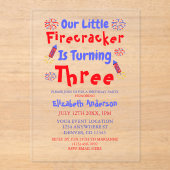 Little Firecracker 3e verjaardag Acryl Uitnodigingen (Voorkant)