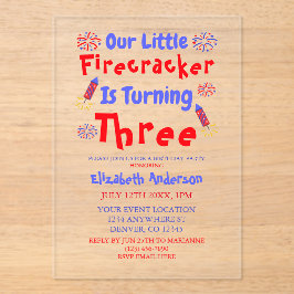 Little Firecracker 3rd Birthday Acryl Uitnodigingen