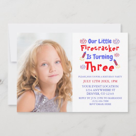 Little Firecracker 3rd Birthday Kaart (Voorkant)
