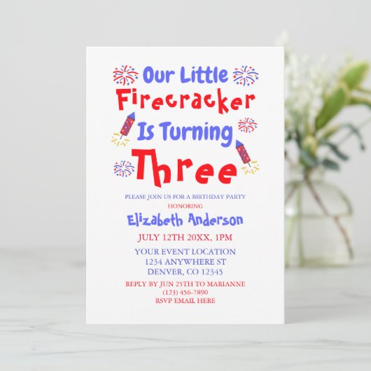 Little Firecracker 3rd Birthday Kaart (Staand voorkant)