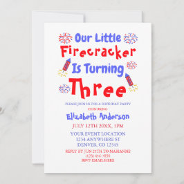 Little Firecracker 3rd Birthday Kaart