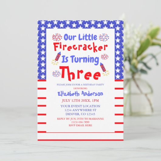 Little Firecracker 3rd Birthday Kaart (Staand voorkant)